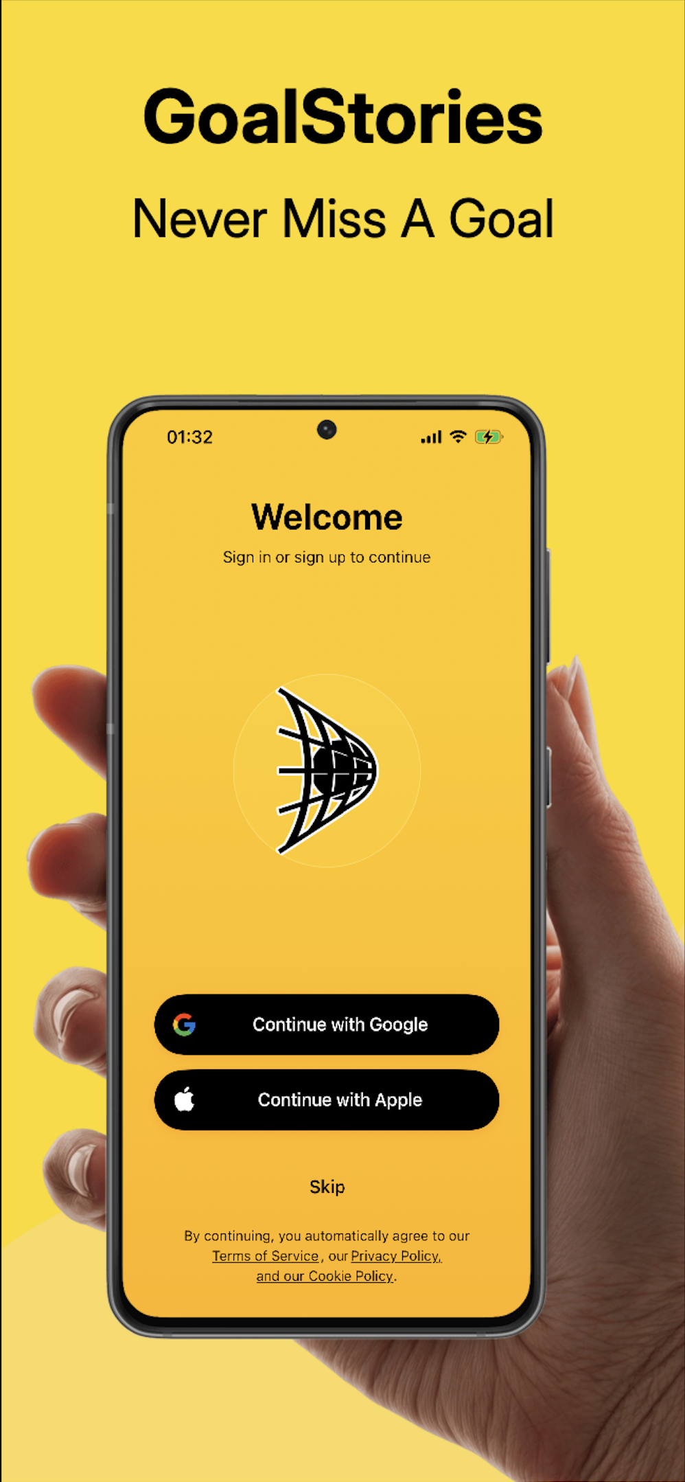GoalStories Welcome Screen